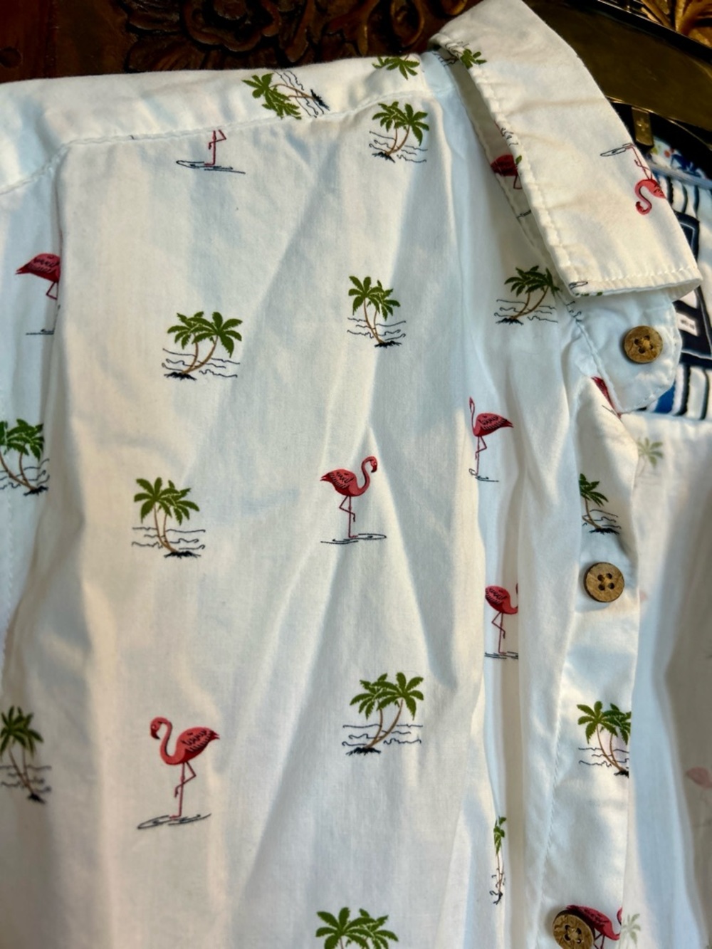Kids Denim and Flower White Flamingo & Palm Tree Shirt